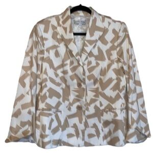 Andre Oliver Blazer Notched Collar Single Button Tan and Cream Print Ladies 14